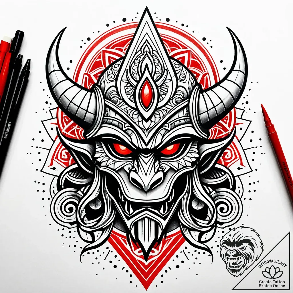 Kobold helmet resting on altar, tattoo line a... - style Jaeger Simple - tattoo sketch (13.11.2025 09:27)