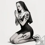 красивая девушка на коленях стоит в позе моля… – style Flux Inscriptions – tattoo sketch (13.11.2025 09:43)