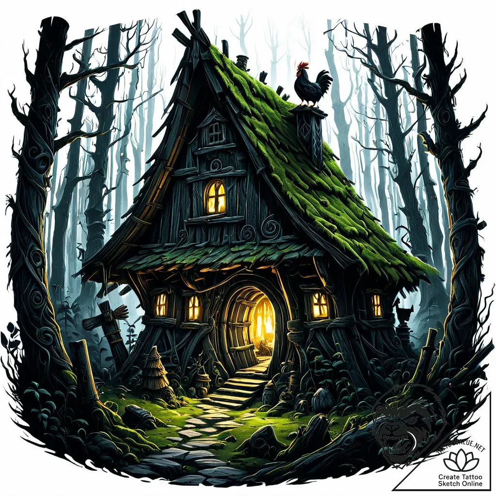 Baba yaga's hut on chicken legs - style Jaeger Mini - tattoo sketch (13.11.2025 09:56)