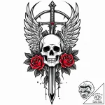 Angelic blade cleaving darkness, tattoo flash… – style Jaeger Mini – tattoo sketch (13.11.2025 10:37)
