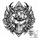 Wrench, bloody, held in a clenched fist, arti… – style Jaeger Mini – tattoo sketch (13.11.2025 10:57)