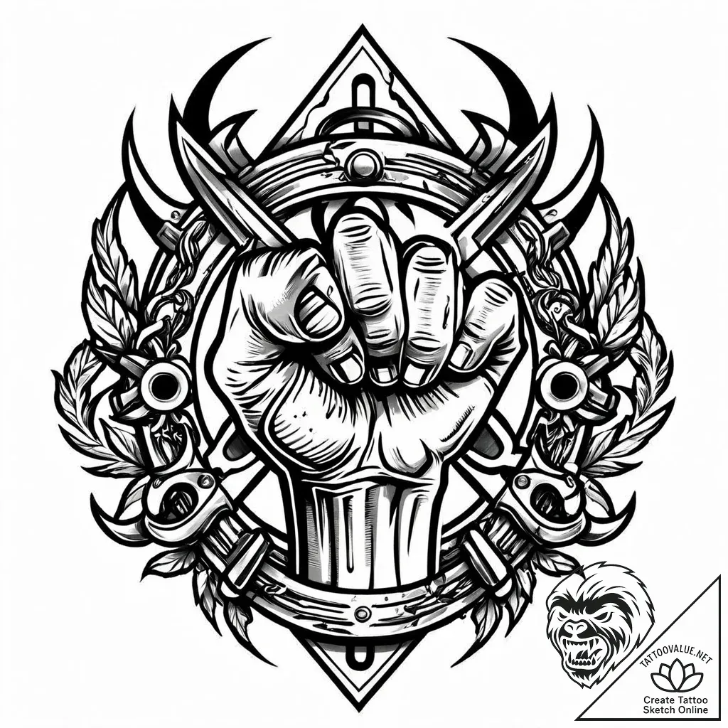 Wrench, bloody, held in a clenched fist, arti... - style Jaeger Mini - tattoo sketch (13.11.2025 10:57)