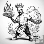Tat tattoo sketch, chef tossing pizza dough m… – style Jaeger Simple – tattoo sketch (13.11.2025 11:12)