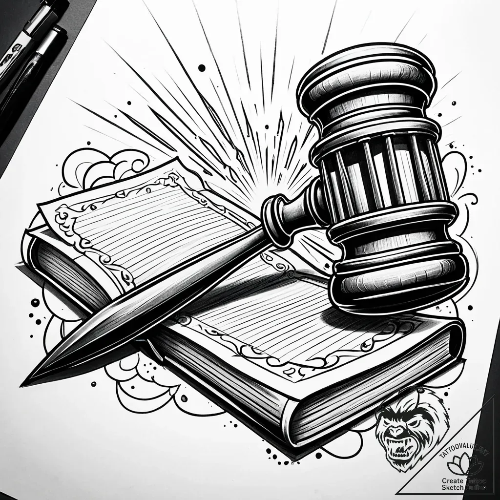 Tat tattoo sketch, judgeвђ™s gavel striking w... - style Jaeger Simple - tattoo sketch (13.11.2025 11:52)