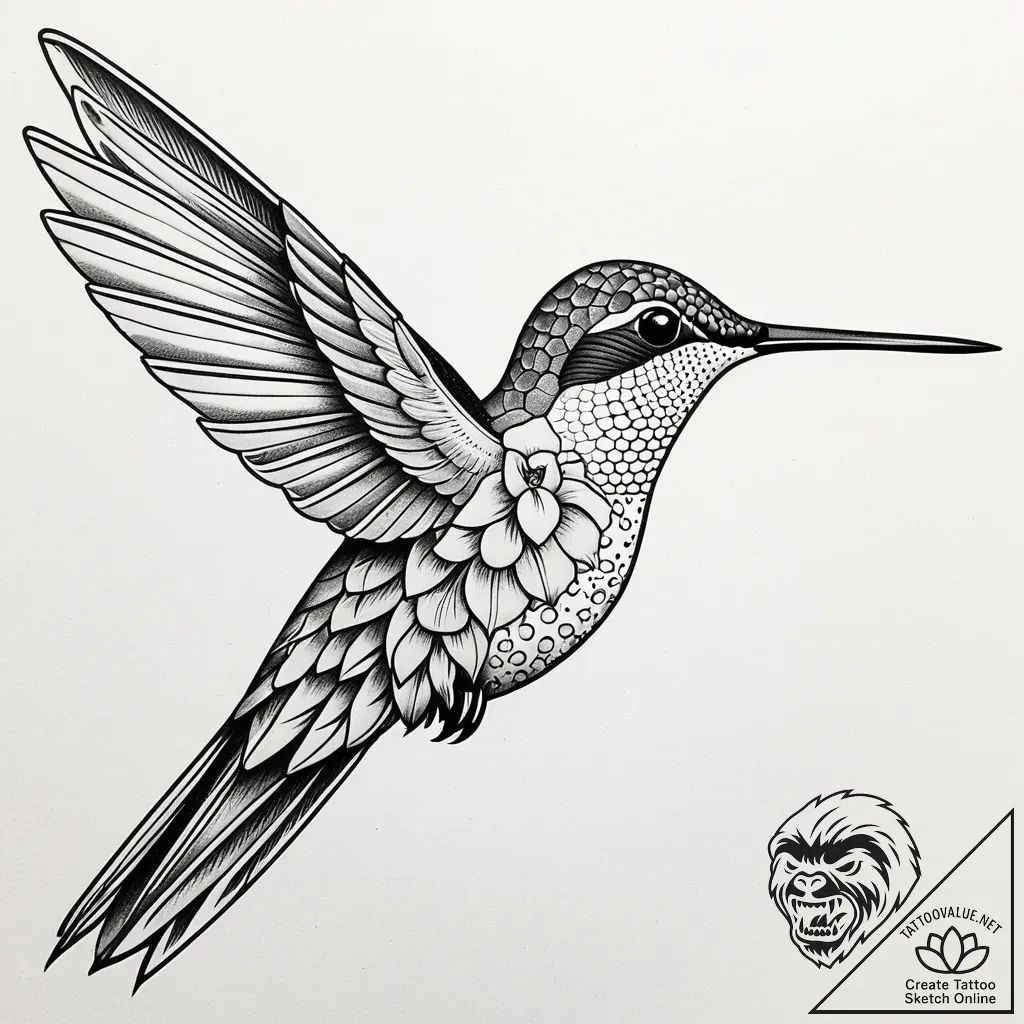 Tat tattoo sketch, delicate colibri bird feed... - style Jaeger Simple - tattoo sketch (13.11.2025 12:12)