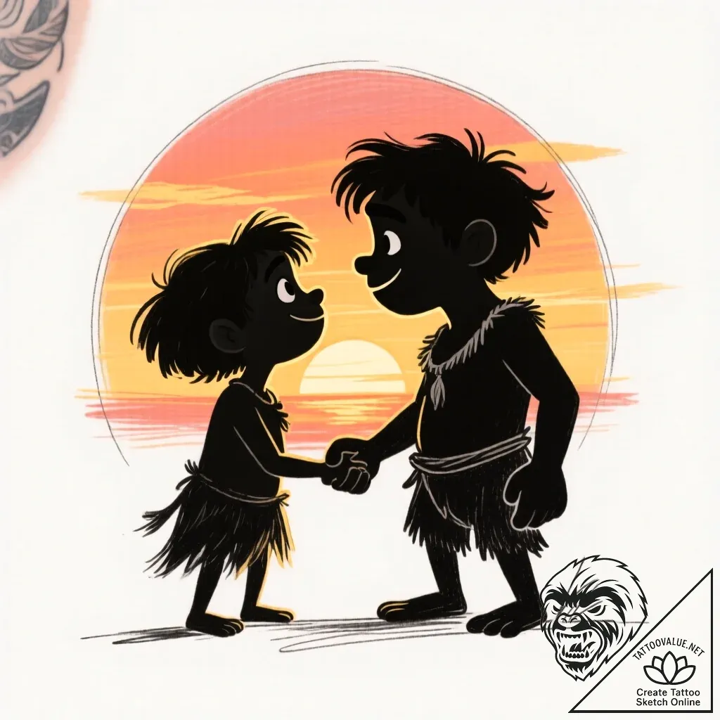 Tattoo sketch, eep and guyвђ™s silhouette wit... - style Flux Inscriptions - tattoo sketch (13.11.2025 12:27)