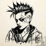 Tat tattoo sketch, punk rocker leaning on gra… – style Jaeger Simple – tattoo sketch (13.11.2025 12:32)