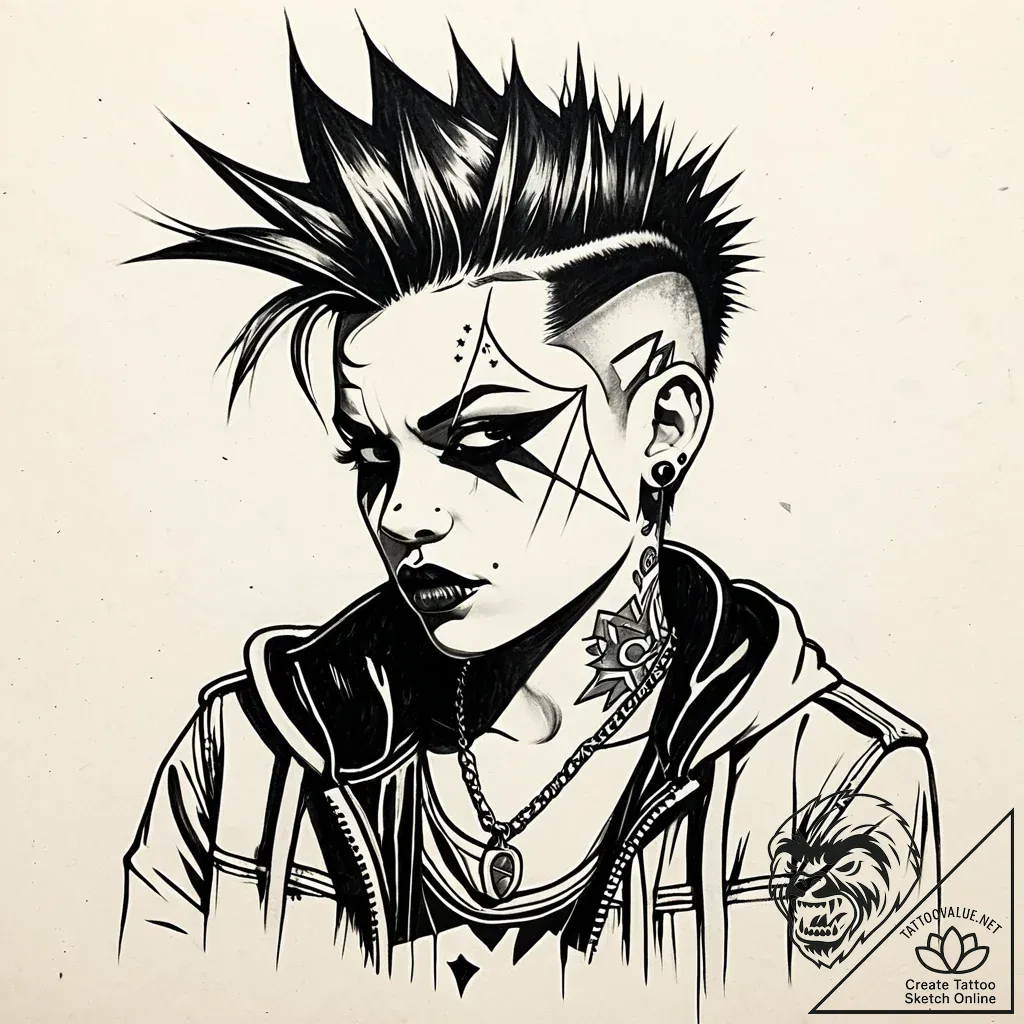 Tat tattoo sketch, punk rocker leaning on gra... - style Jaeger Simple - tattoo sketch (13.11.2025 12:32)