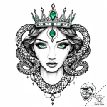Crown of serpents with emerald eyes, tattoo d… – style Jaeger Mini – tattoo sketch (13.11.2025 12:37)
