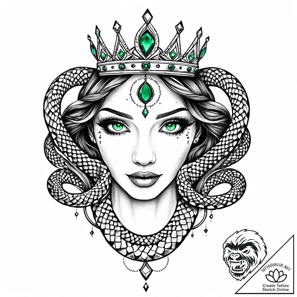 Crown of serpents with emerald eyes, tattoo d... - style Jaeger Mini - tattoo sketch (13.11.2025 12:37)