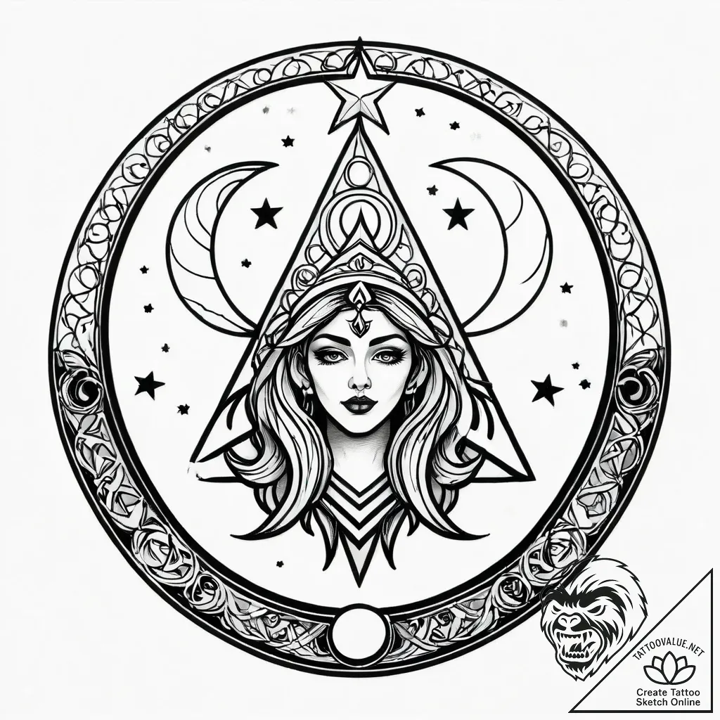Hecate's triple goddess symbol (waxing, full,... - style Jagger Old - tattoo sketch (13.11.2025 13:02)