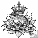 Frog sitting on a lily pad, wearing a tiny cr… – style Jaeger Mini – tattoo sketch (13.11.2025 13:37)