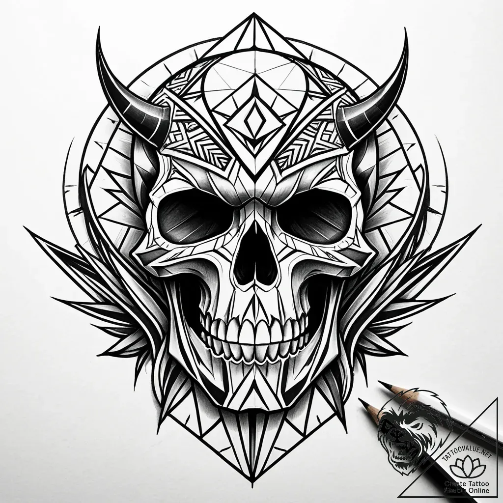 Tattoo sketch, tribal skull decorated with ge... - style Jaeger Simple - tattoo sketch (13.11.2025 13:52)