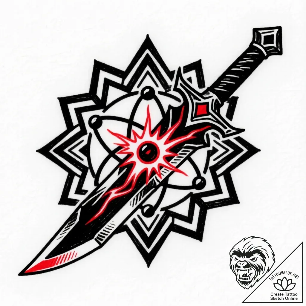 Atomic blade humming with power, ink illustra... - style Flux Inscriptions - tattoo sketch (13.11.2025 14:07)