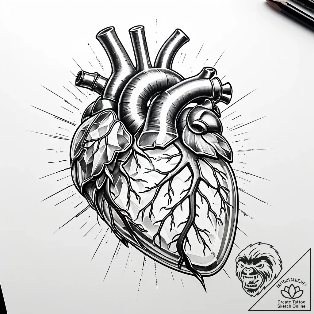 Anatomical heart made of crystal - style Jaeger Simple - tattoo sketch (13.11.2025 15:12)