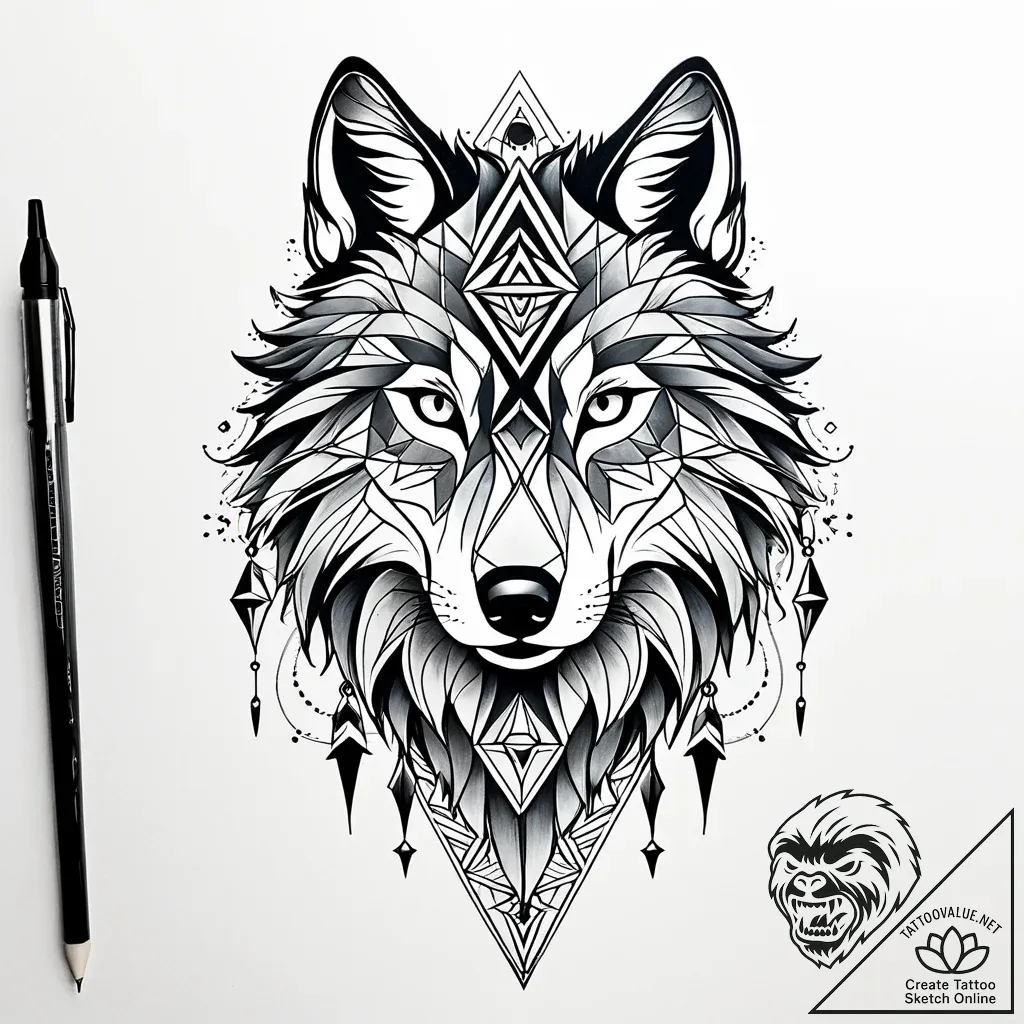 Astral wolf with mirrored fur, concept art fo... - style Jaeger Simple - tattoo sketch (13.11.2025 15:32)