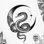 Ethereal serpent entwining moon, tattoo flash… – style Flux Inscriptions – tattoo sketch (13.11.2025 15:47)