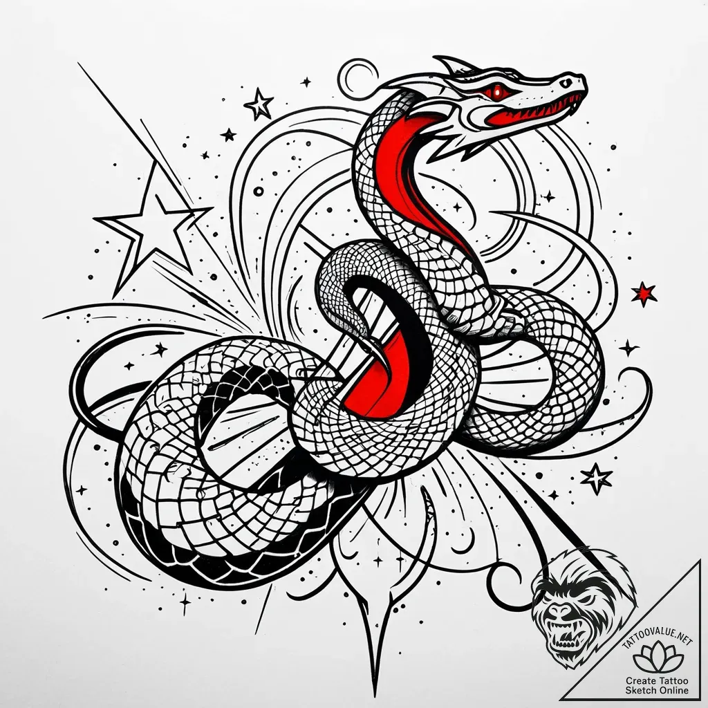 Cosmic serpent weaving through stars, tattoo... - style Jaeger Simple - tattoo sketch (13.11.2025 15:52)