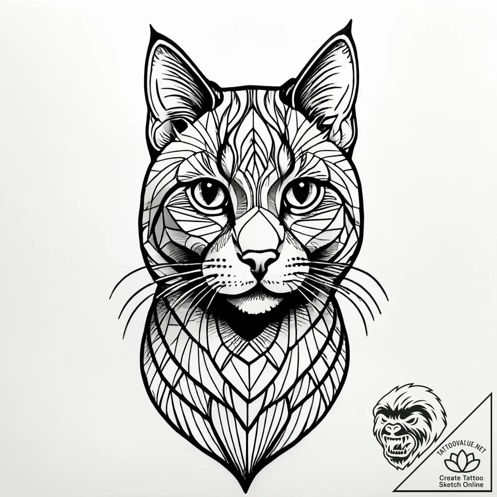 Cat, ink illustration for tattoo, dotwork tat... - style Jagger Old - tattoo sketch (13.11.2025 16:02)