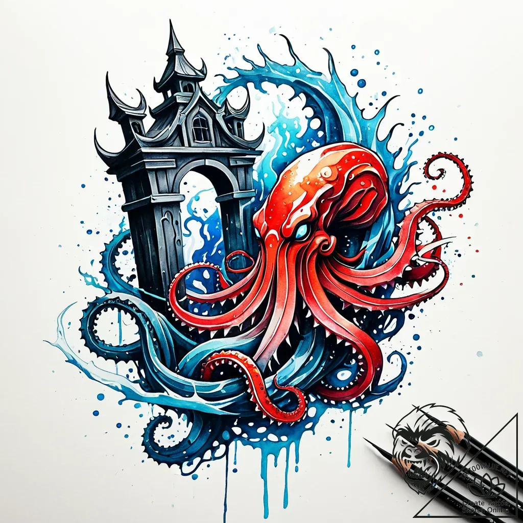 Kraken maw beneath icy gate, artistic tattoo... - style Jaeger Simple - tattoo sketch (13.11.2025 16:12)