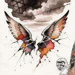 Fractured wings beneath iron sky, ink illustr… – style Flux Inscriptions – tattoo sketch (13.11.2025 16:27)