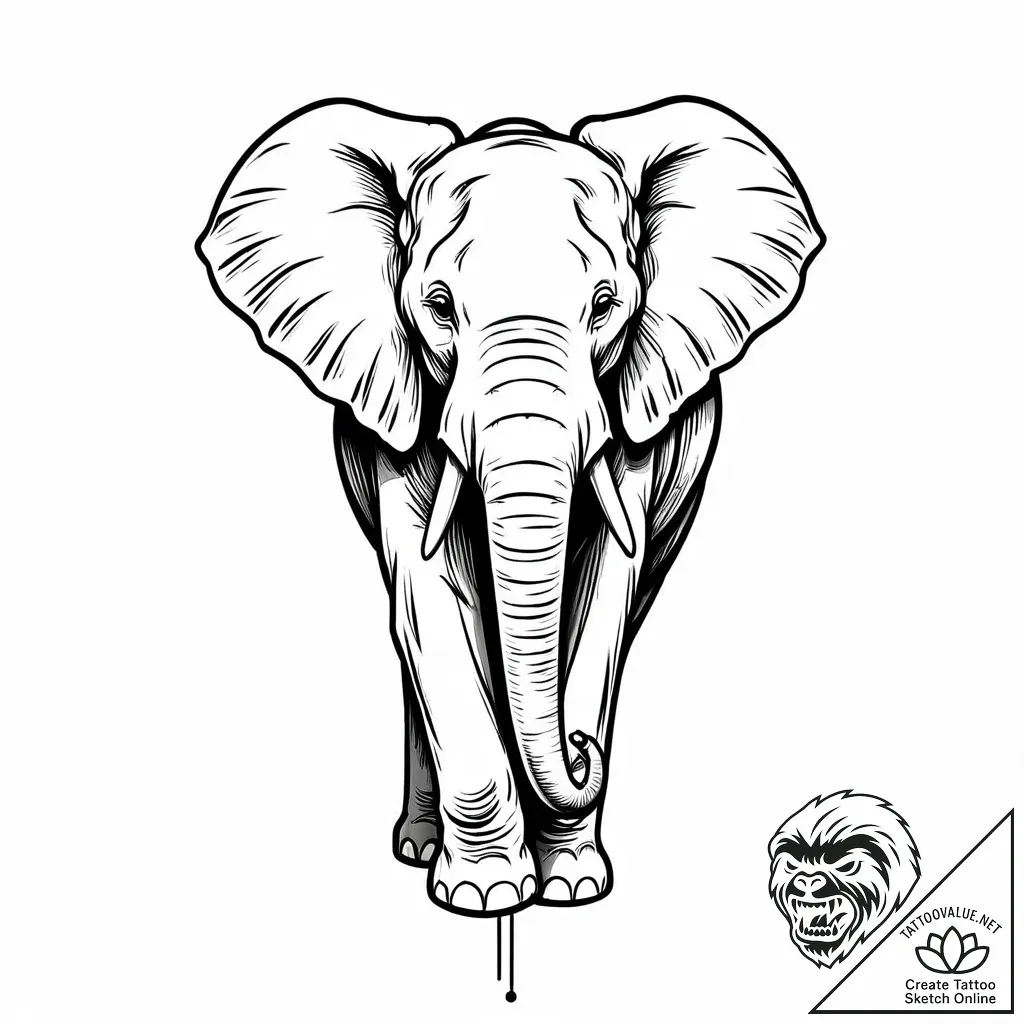 Elephant, concept art for tattoo, minimalist... - style Jaeger Mini - tattoo sketch (13.11.2025 16:37)