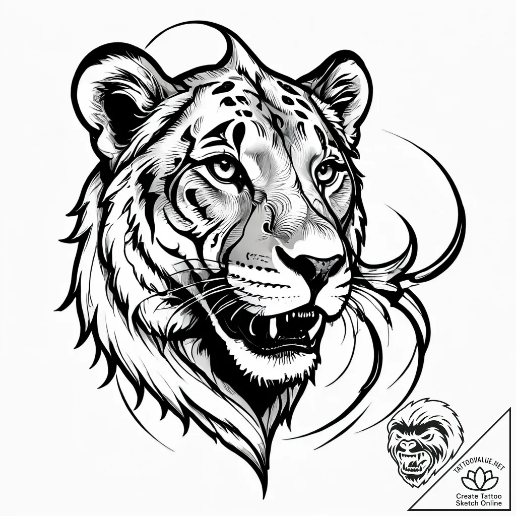 Lioness stalking through flames, ink illustra... - style Jagger Old - tattoo sketch (13.11.2025 17:02)