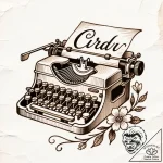 Tat tattoo sketch, vintage typewriter with cu… – style Flux Inscriptions – tattoo sketch (13.11.2025 17:07)