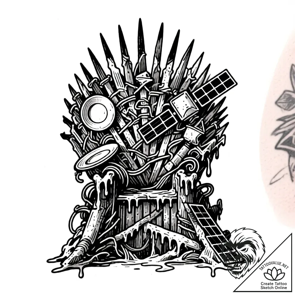 Iron throne made of melted down satellite par... - style Flux Inscriptions - tattoo sketch (13.11.2025 17:27)