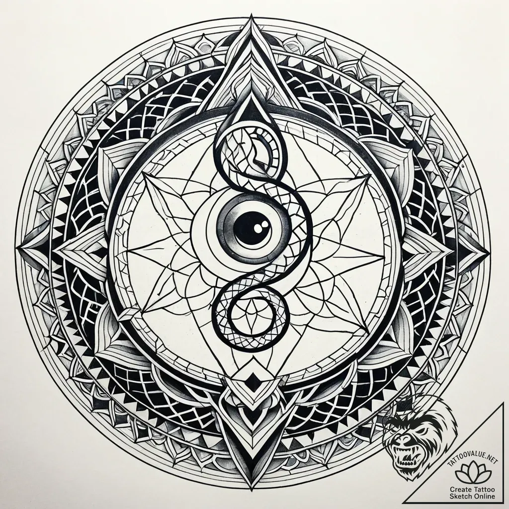 Crystal serpent coiled around moon, tattoo dr... - style Jaeger Simple - tattoo sketch (13.11.2025 17:32)