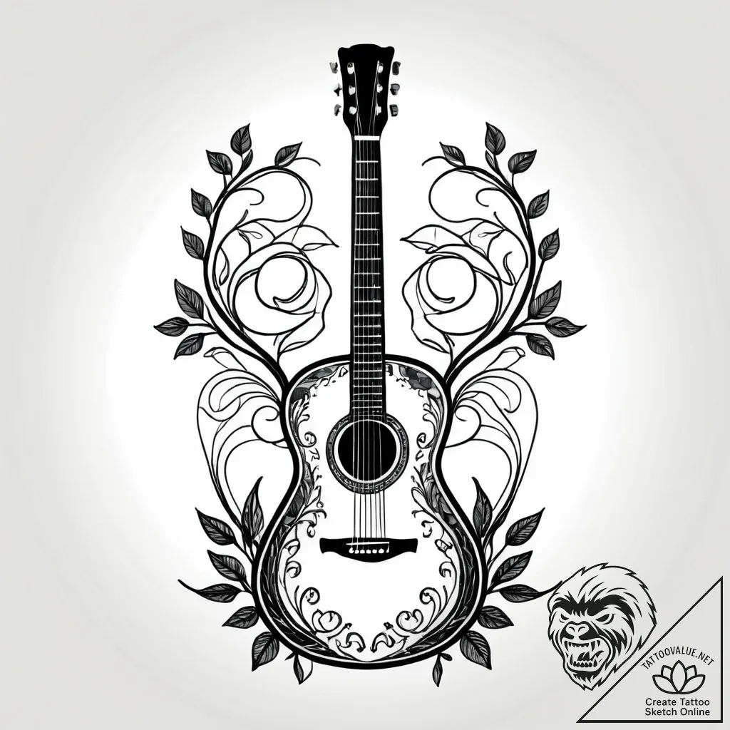 Tattoo sketch, vintage acoustic guitar with i... - style Jagger Old - tattoo sketch (13.11.2025 17:39)