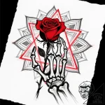 Skeletal hand delicately holding a single, pe… – style Flux Inscriptions – tattoo sketch (13.11.2025 18:04)