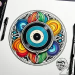 Vinyl record, black and glossy, ink illustrat… – style Jaeger Simple – tattoo sketch (13.11.2025 18:07)