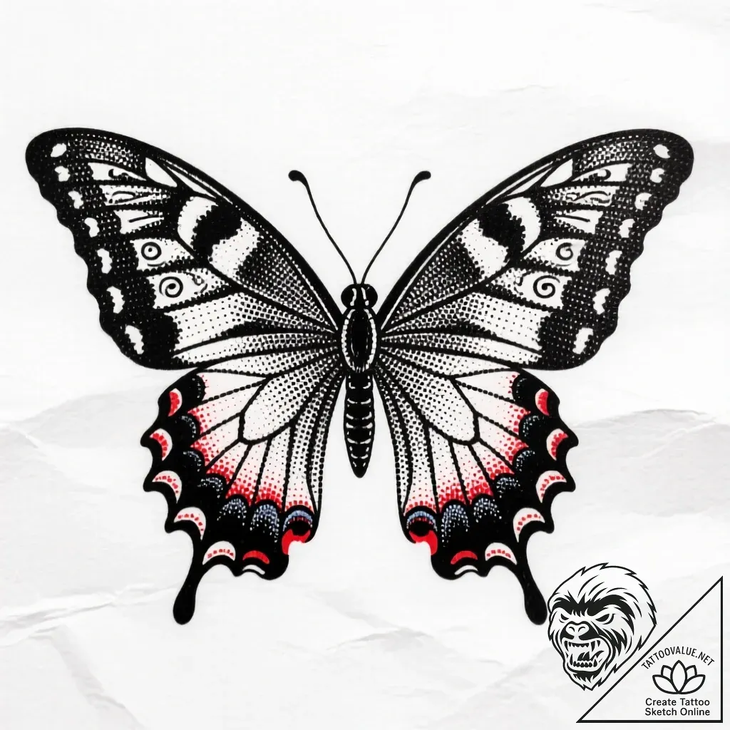 Butterfly, tattoo sketch design, dotwork shad... - style Flux Inscriptions - tattoo sketch (13.11.2025 18:22)