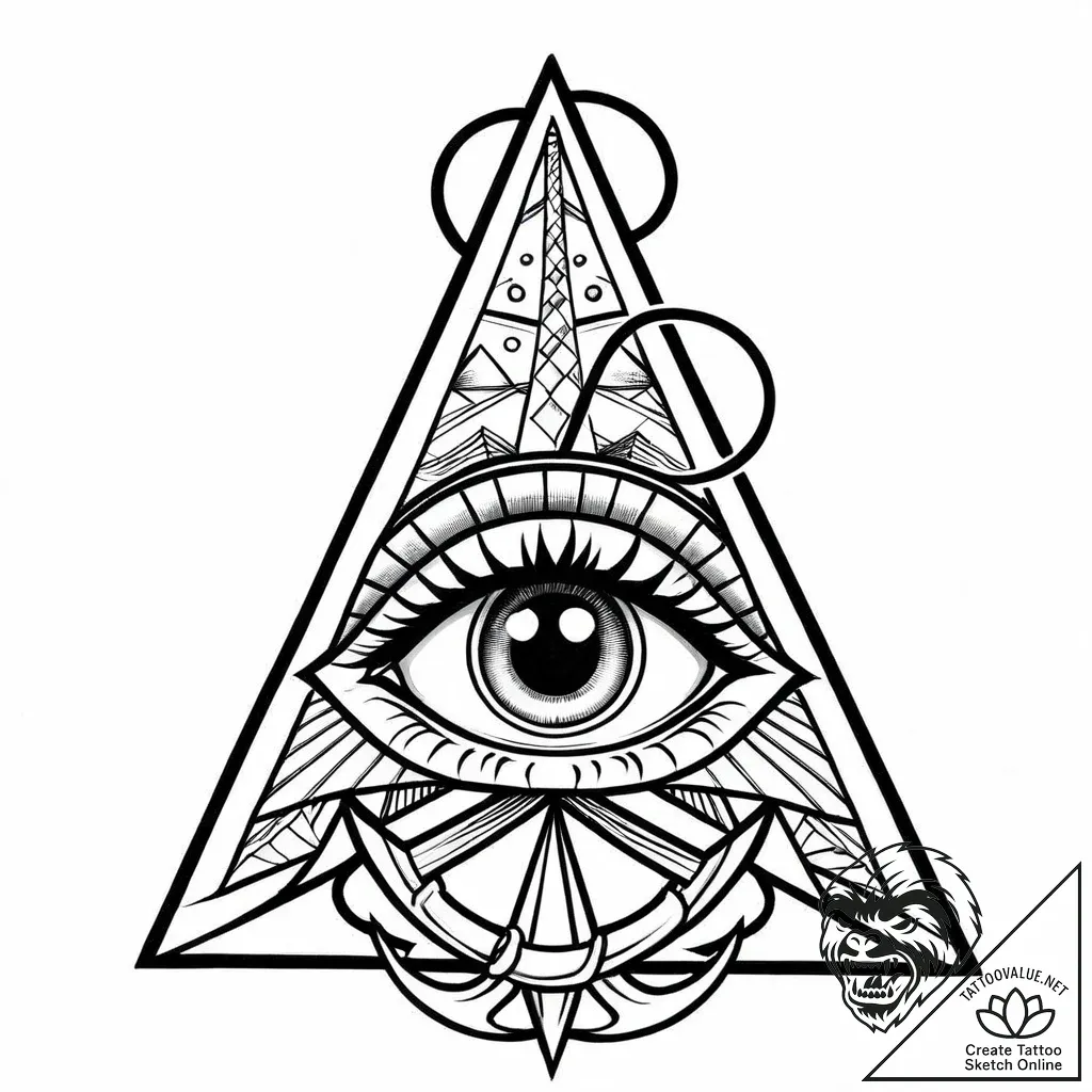 Pyramid eye watching from void, tattoo flash... - style Jaeger Mini - tattoo sketch (13.11.2025 19:11)