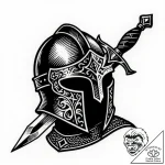 Etched helm pierced by dagger, tattoo line ar… – style Flux Inscriptions – tattoo sketch (13.11.2025 19:42)
