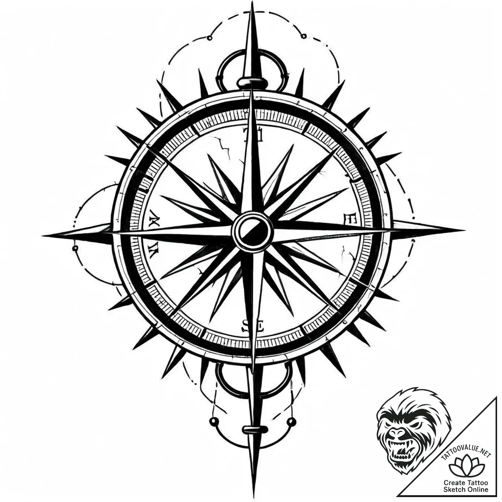 Mariner compass cracked in bone hand, tattoo... - style Jaeger Mini - tattoo sketch (13.11.2025 19:51)