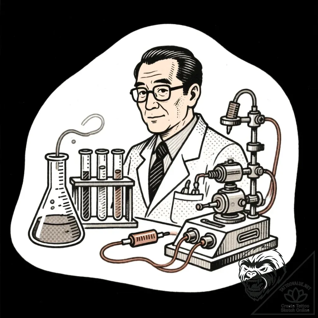 Tattoo sketch, doctor chibaвђ™s lab equipment... - style Flux Inscriptions - tattoo sketch (13.11.2025 20:22)