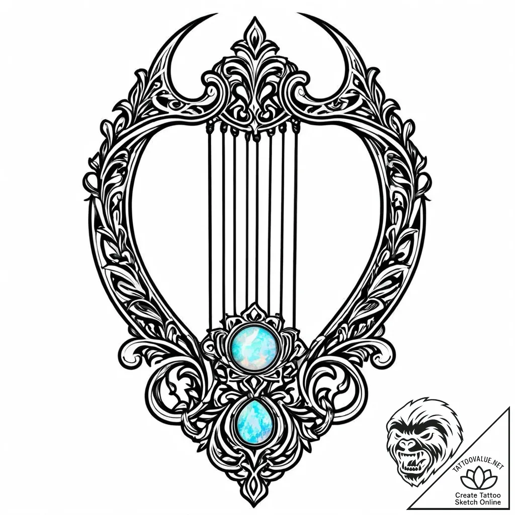Opal lyre echoing spectral song, tattoo sketc... - style Jaeger Mini - tattoo sketch (13.11.2025 20:52)