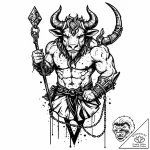 Minotaur staff wrapped in chains, tattoo line… – style Jaeger Mini – tattoo sketch (13.11.2025 21:11)