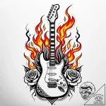 Tat tattoo sketch, electric guitar with neon… – style Jaeger Simple – tattoo sketch (13.11.2025 21:27)