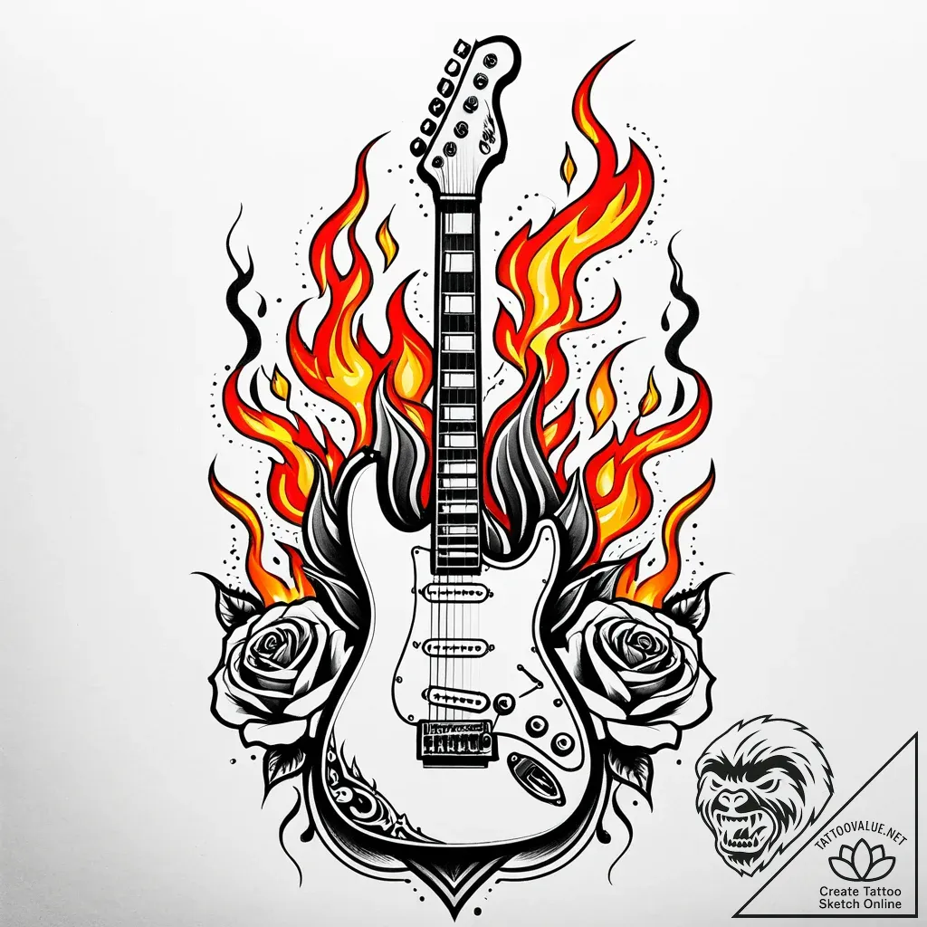 Tat tattoo sketch, electric guitar with neon... - style Jaeger Simple - tattoo sketch (13.11.2025 21:27)