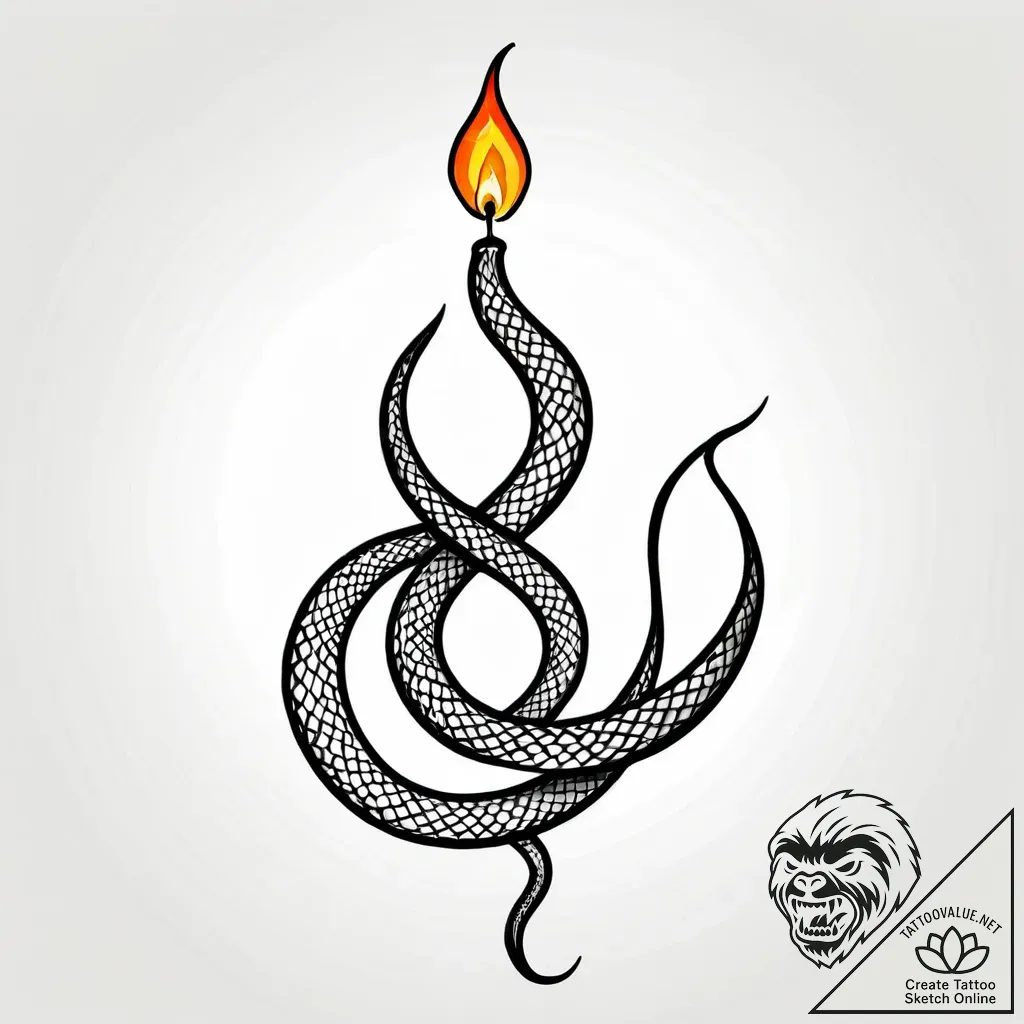 Candle flame forming serpent, tattoo sketch d... - style Jagger Old - tattoo sketch (13.11.2025 21:37)