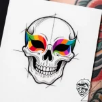 Opera mask with skeletal smile, tattoo line a… – style Flux Inscriptions – tattoo sketch (13.11.2025 21:42)