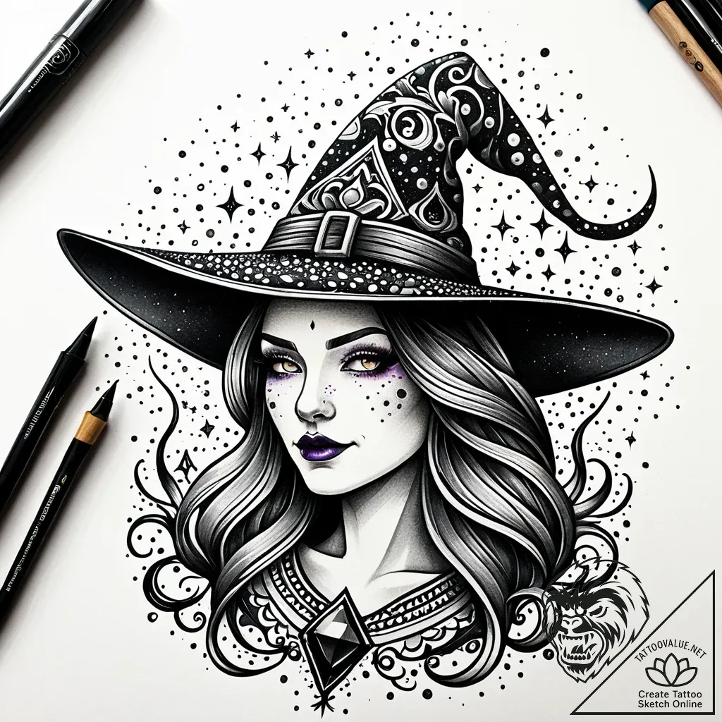 Witch's hat, simple and pointed, tattoo sketc... - style Jaeger Simple - tattoo sketch (13.11.2025 21:46)