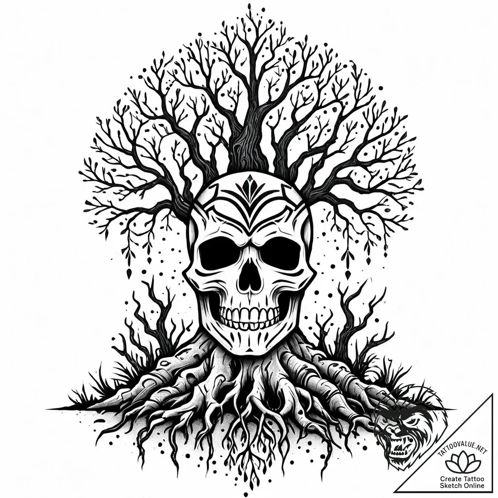 Bone armor fused with tree roots, tattoo sket... - style Jaeger Mini - tattoo sketch (13.11.2025 22:12)