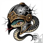 Serpent eye beneath shattered helm, ink illus… – style Flux Inscriptions – tattoo sketch (13.11.2025 22:22)