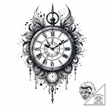 Clock face with spectral hands, concept art f… – style Jaeger Mini – tattoo sketch (13.11.2025 22:31)