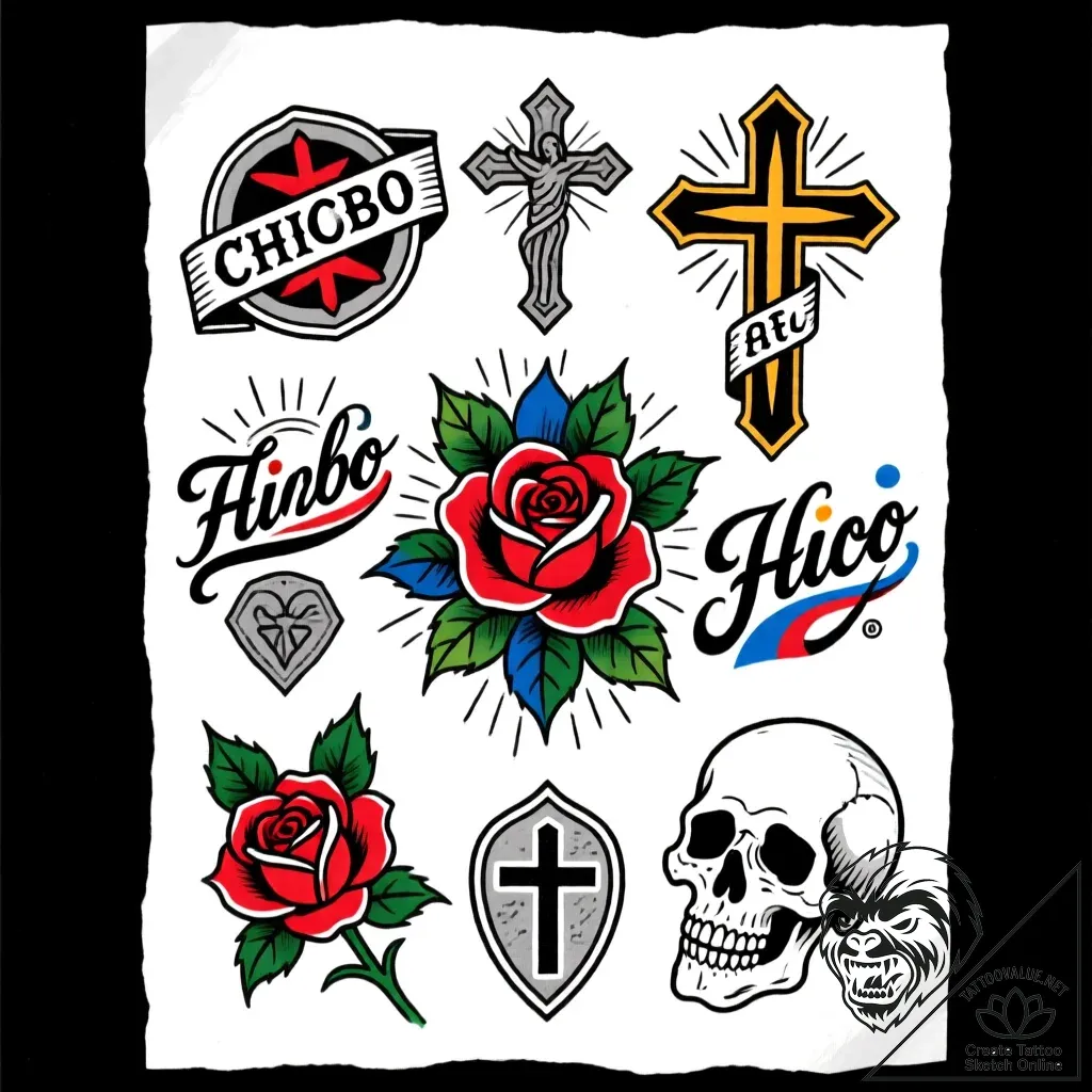 A hobo sign/symbol, tattoo flash sheet design... - style Flux Inscriptions - tattoo sketch (13.11.2025 22:42)