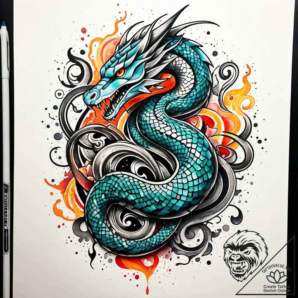 Arcane serpent splitting reality, tattoo sket... - style Jaeger Simple - tattoo sketch (13.11.2025 22:46)